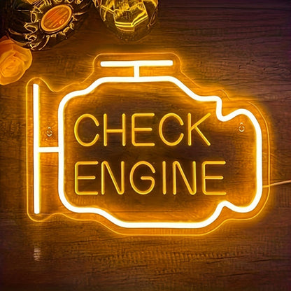 Check Engine Outline LED Neon Sign with 30 x 22.5 cm Panel, Warm Yellow Light and Wall-Mount Display