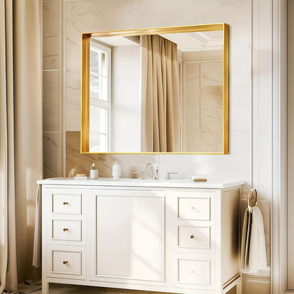 Rectangular Metal-Frame Bathroom Mirror in Black, Gold or Silver with Six Sizes and Dual Orientation