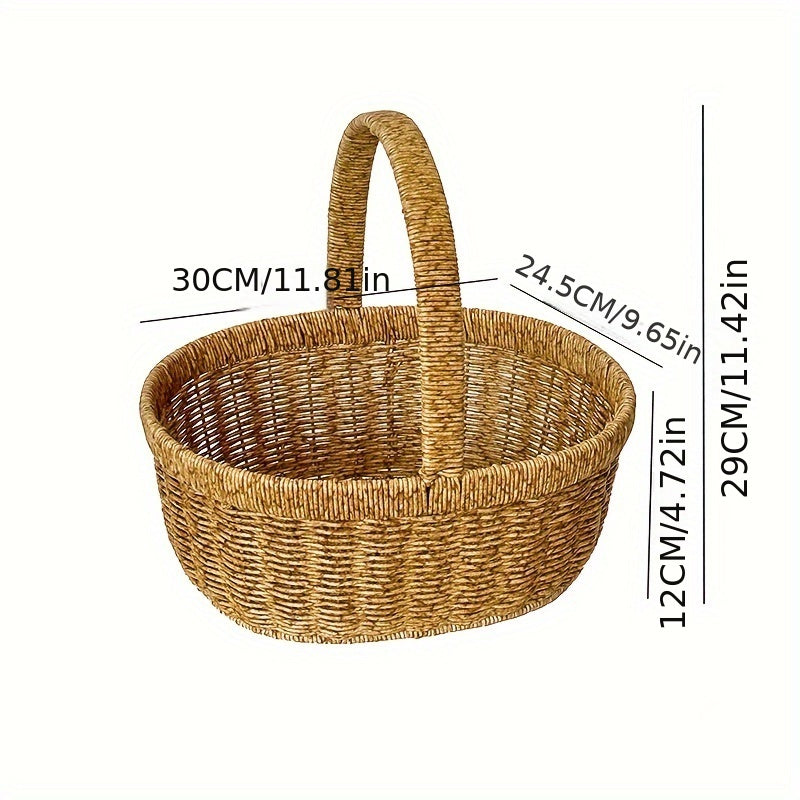 Oval Wicker-Style Market and Picnic Basket with Arched Handle in Medium or Large Size Options