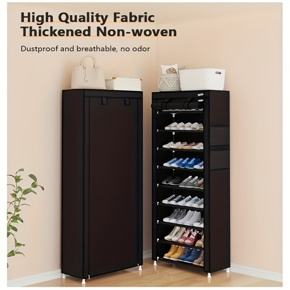 Shoe Rack 10-Layer Portable Cabinet for Up to 50 Pairs with Nonwoven Dust Cover and Steel Frame