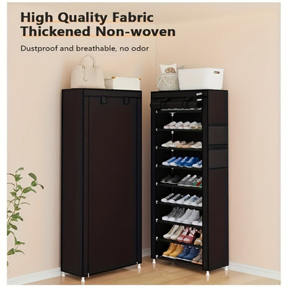 Shoe Rack 10-Layer Portable Cabinet for Up to 50 Pairs with Nonwoven Dust Cover and Steel Frame
