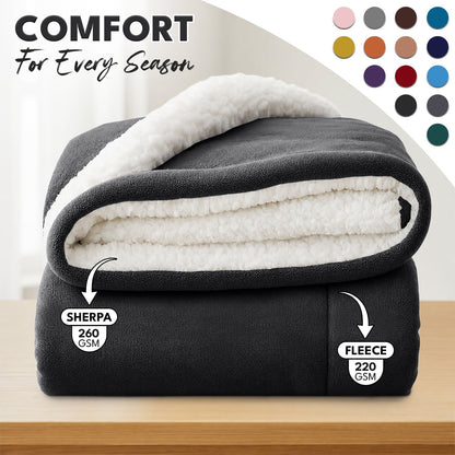 Sherpa Flannel Blanket, Double-Layer Ultra Throw for Bed, Sofa & Bedroom Decor, Better Sleep, 14 Colors