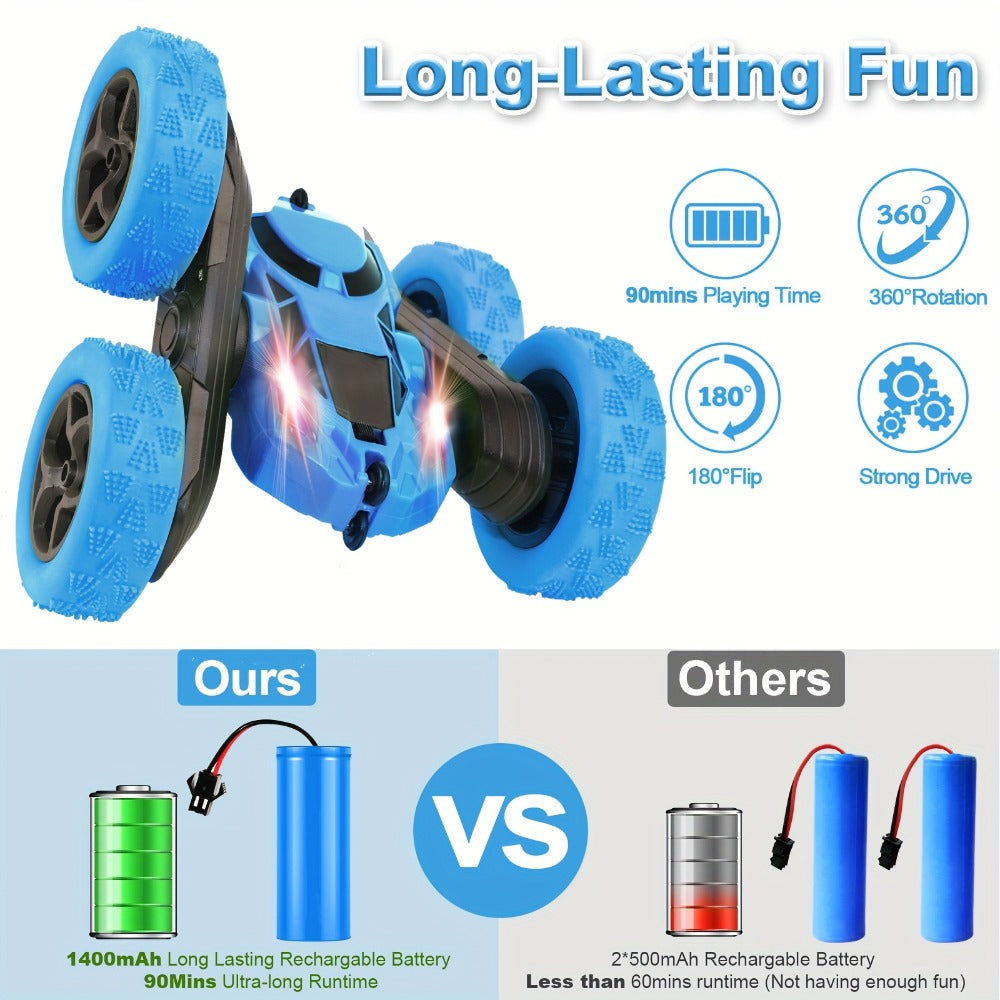 Remote Control Car, Double-Sided 360-Degree Flip Stunt Model with LEDs, 2.4GHz Control and 1400mAh Battery