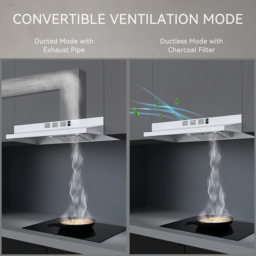 Range Hood 30 Inch Under Cabinet, Ducted & Ductless Convertible Kitchen Vent Hood with LED Light & 2-Speed Exhaust Fan