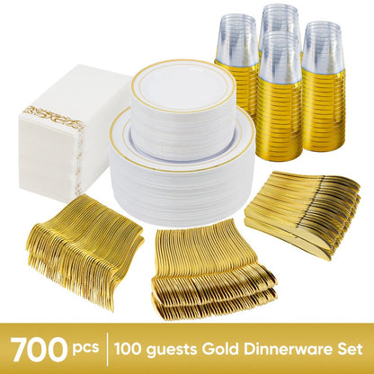 Disposable Party Dinnerware Set 350 700 Pieces Gold Silver Plastic Plates Salad Plates for Entryways, Bedrooms and Living Spaces