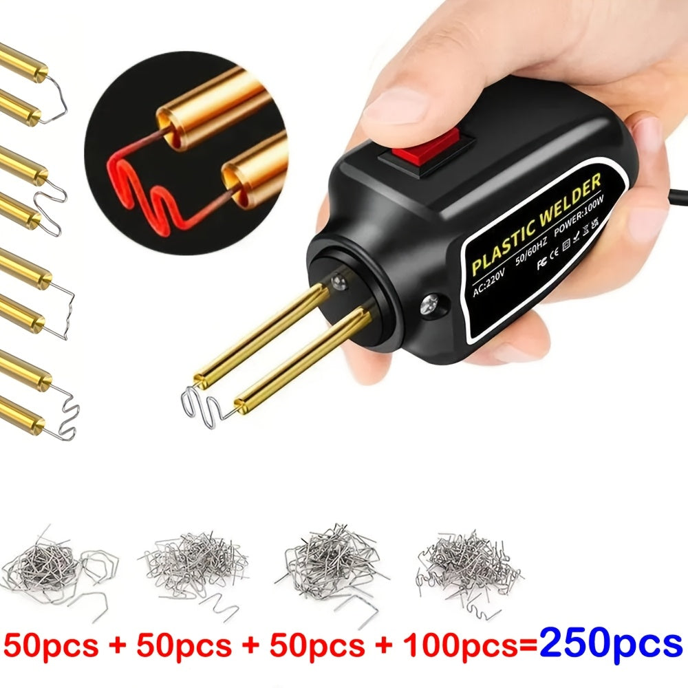 Plastic Welding Repair Kit 100W with 250pcs Staples – Hot Staple Gun Welder for Car Bumper Crack Repair, ABS PP PVC Plastic Fix
