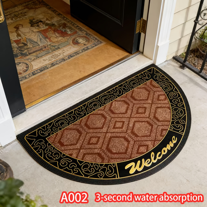 Textured Welcome Door Mat with Bordered Brown-and-Black Geometric Design in A001 or A002 Styles