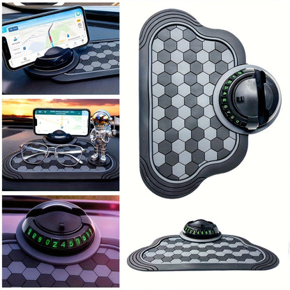 Car Dashboard Anti-Slip Pad with Phone Holder & Digital Number Plate Stickers – Multifunctional Non-Slip Dashboard Storage Mat for Car