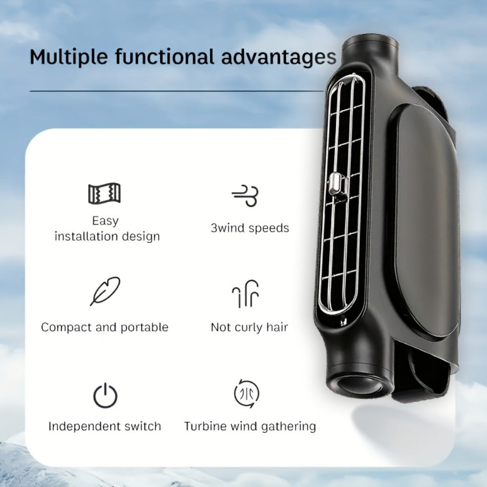 Bladeless Car USB Fan – 3-Speed Silent Cooling, Fits All Vehicles, Car Seat Fan with USB Charging Cable, Black & White