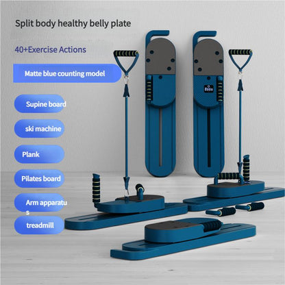 Purple or Blue Compact Pilates Board Trainer with Sliding Base, Display Panel and Resistance Handles