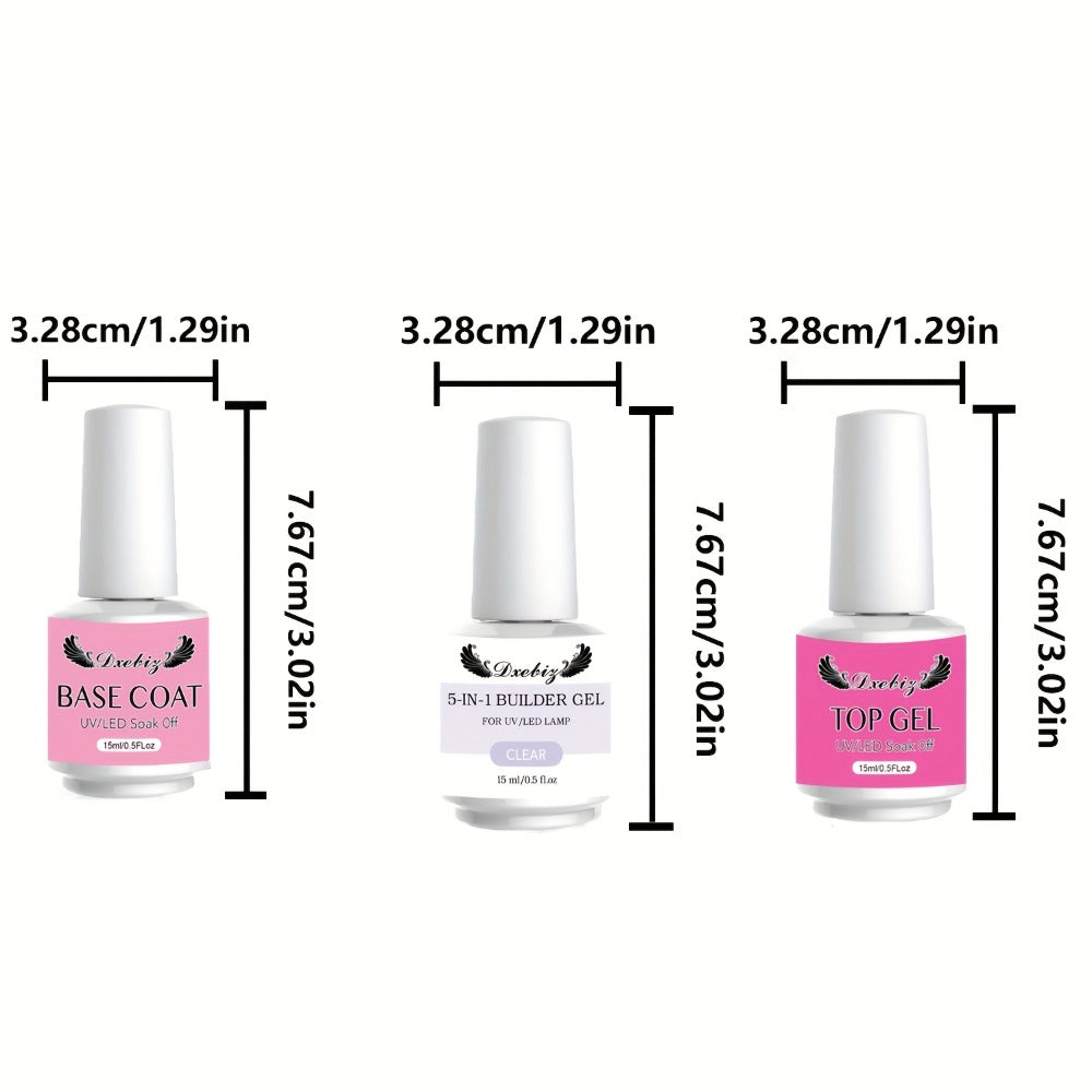 Builder Gel Nail Kit 5-in-1 Clear Nail Extension Gel Set – Primer Brush Repair Gel Nail Strengthening Overlay Kit 0.51oz