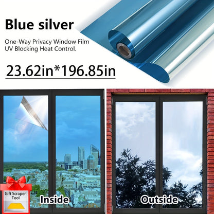 One Way Window Film Static Cling No Glue - Heat Control Anti-Glare Sun Blocking Reflective Mirror Tint for Home Office Hotel