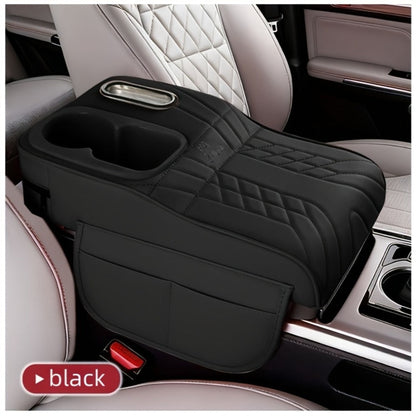 Center Console Tray Organizer with Cup Holder, Tissue Slot and Six Color Options in Black, Orange, Red, Brown or Beige