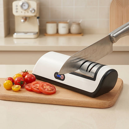 Two-Stage Electric Knife Sharpener in White or Pink with Two Extra Sanding Wheels Included