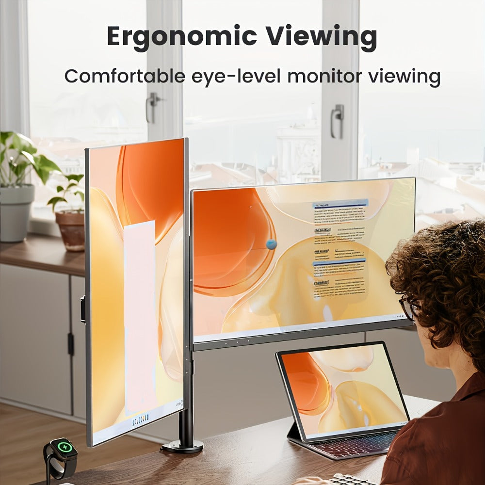 Single & Dual Monitor Mount for 13-32 Inch Screens, VESA Desk Mount Arm, 16.3" Height Extension, ±45° Tilt ±90° Swivel