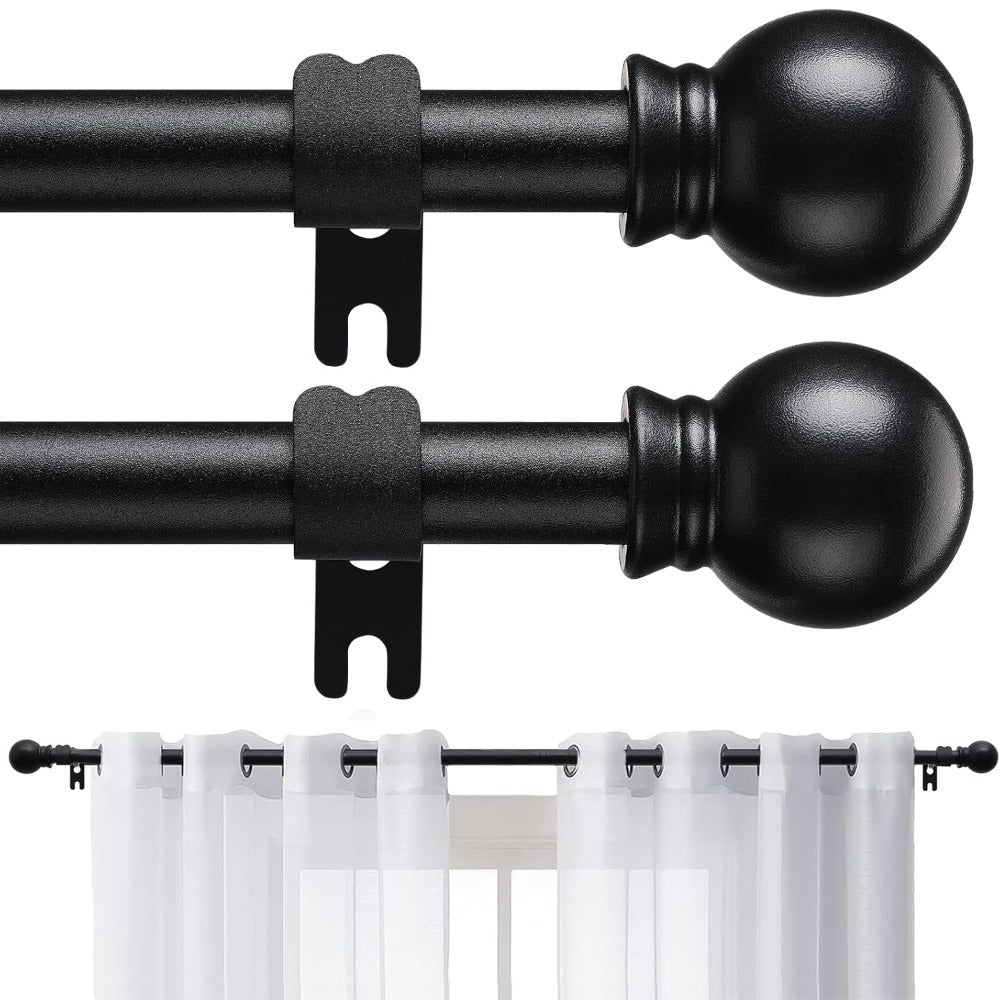 Two-Pack Matte Black Curtain Rod Set with 5/8 Inch Tube and 28–52 to 28–95 Inch Size Options