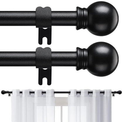 Two-Pack Matte Black Curtain Rod Set with 5/8 Inch Tube and 28–52 to 28–95 Inch Size Options