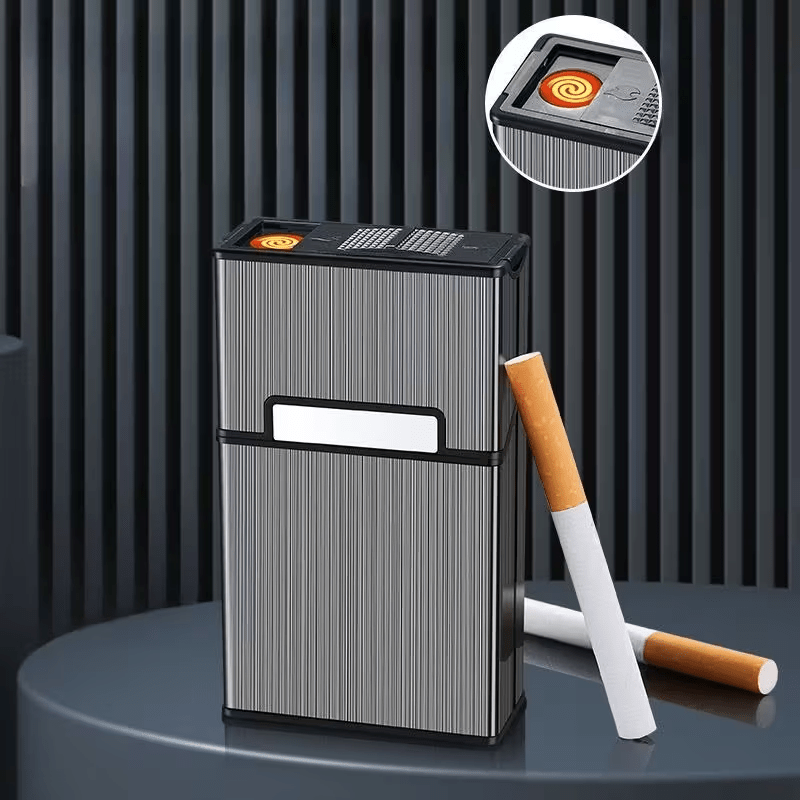 Lighters & Smoking Accessories - Rechargeable Lighter with Integrated Cigarette Case Windproof Electric - product detail view