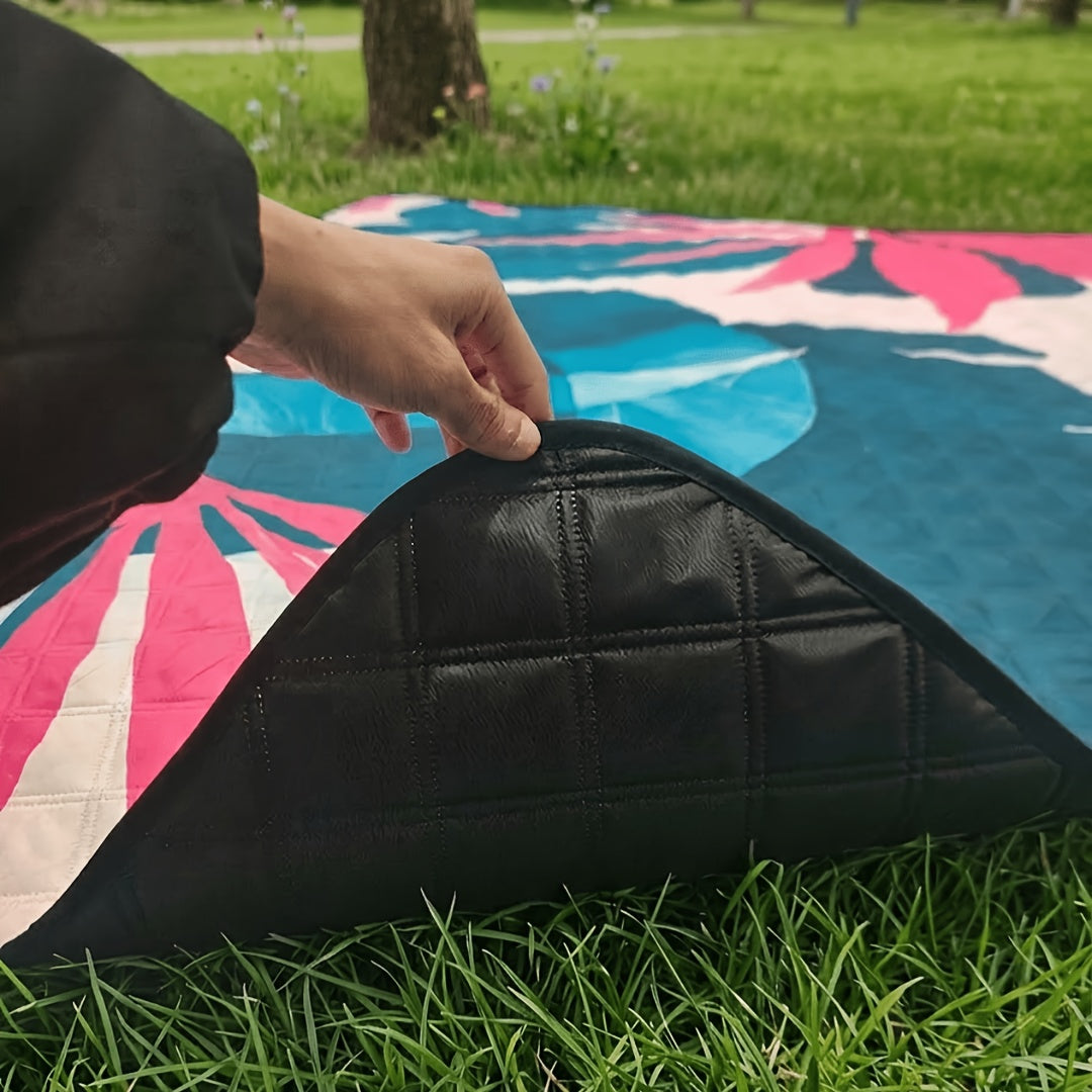 Large Padded Picnic Blanket with Carry Straps in Geometric, Palm-Village or Tropical Leaf Prints