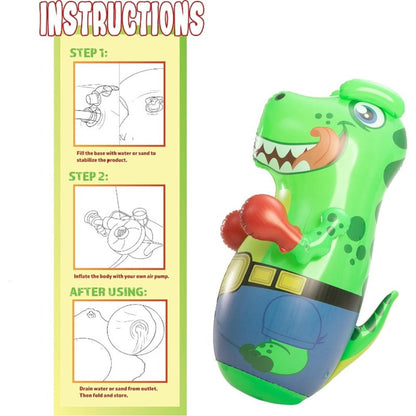 Inflatable Dinosaur Punching Bag for Kids 47 Inch, T-Rex Blow Up Bouncing Back Bopper, Water Base Bop Bag for Indoor Outdoor Active Play