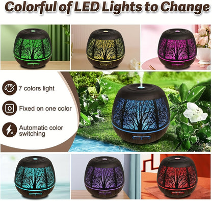 400 ml Metal-Hollow Aromatherapy Diffuser with Remote, Seven-Color Light and Four Pattern Options