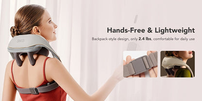 Wearable Neck & Shoulder Massager with Heat, 6D Bionic Hand Kneading Trapezius Massager, 9 Modes 3 Intensities 40-45°C Heat