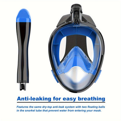 Full Face Snorkel Mask 180° Panoramic View Anti-Fog Anti-Leak Snorkeling Mask with Dry Top Breathing System and Removable Camera Mount