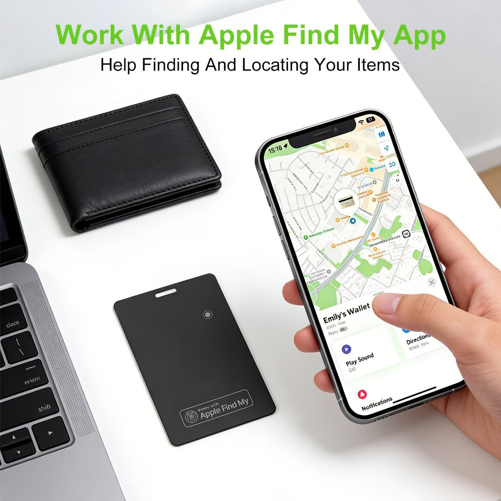 Ultra-Thin Rechargeable Apple Find My Wallet Tracker Card with Qi Wireless Charging and Built-In Ring Alert