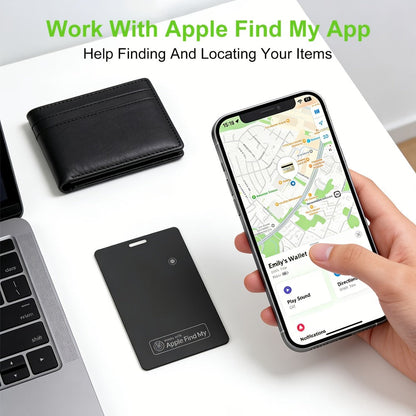 Ultra-Thin Rechargeable Apple Find My Wallet Tracker Card with Qi Wireless Charging and Built-In Ring Alert