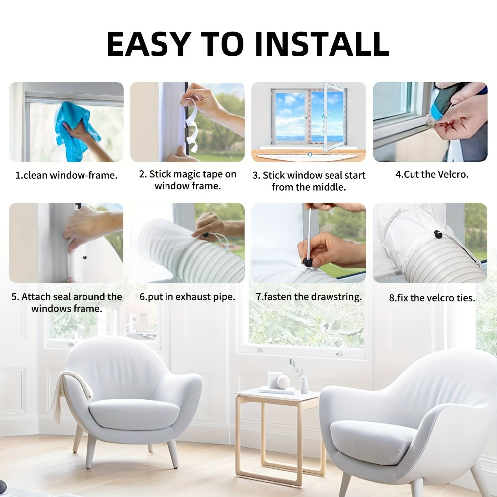 Portable AC Window Sealing Strip Universal | Adjustable Air Conditioner Exhaust Hose Seal Kit with Zipper & Adhesive | 4M 5M 220" 236" Sizes