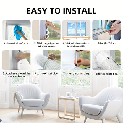 Portable AC Window Sealing Strip Universal | Adjustable Air Conditioner Exhaust Hose Seal Kit with Zipper & Adhesive | 4M 5M 220" 236" Sizes