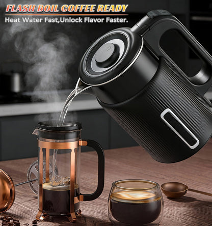 Electric Kettle 1.7L 1000W Double-Wall Stainless Steel with LED Indicator and 360-Degree Base