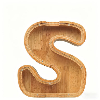 Personalized Wooden Piggy Bank for Kids – A-Z Alphabet Letter Initial Coin & Bill Savings Bank for Boys & Girls