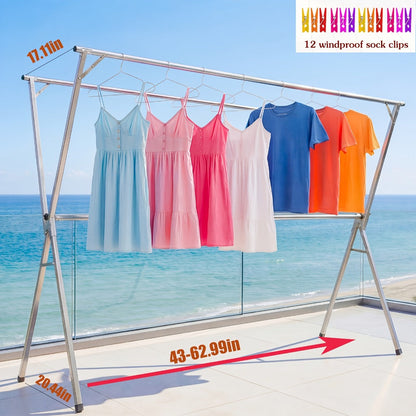 Clothes Drying Rack Collapsible Freestanding, Heavy Duty Stainless Steel Laundry Drying Rack Indoor Outdoor