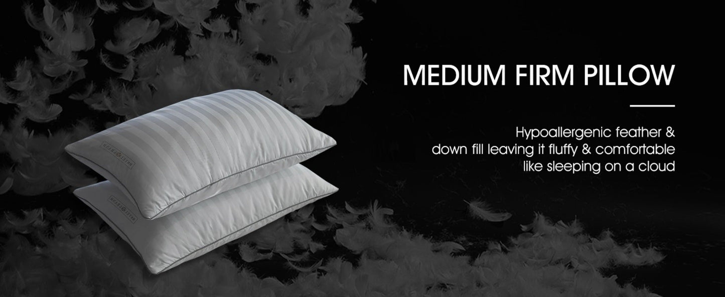 Hotel Collection Feather Down Bed Pillows Set of 2, 500 Thread Count 100% Cotton for Entryways, Bedrooms and Living Spaces