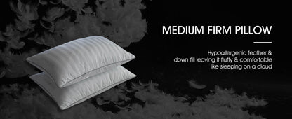 Hotel Collection Feather Down Bed Pillows Set of 2, 500 Thread Count 100% Cotton for Entryways, Bedrooms and Living Spaces