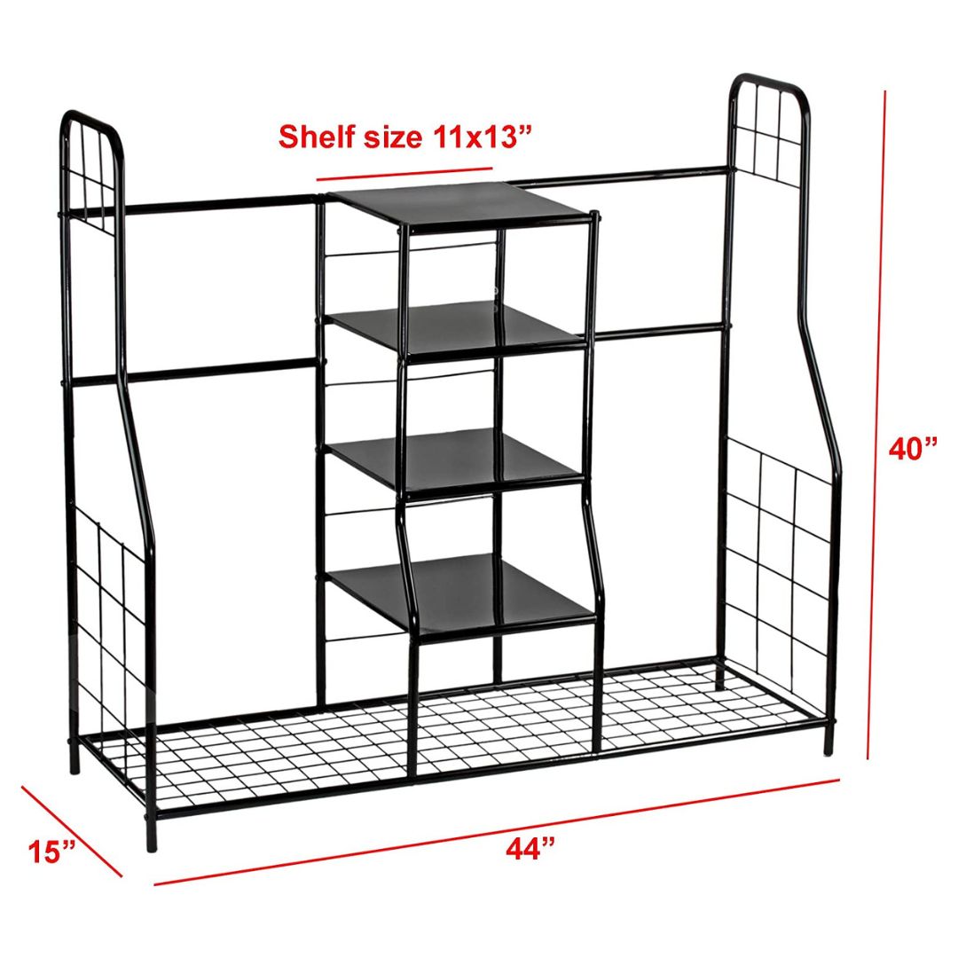 Golf Bag Storage Rack Organizer Steel Dual Bag Holder with 4 Shelves for Clubs Balls Shoes Accessories Garage Basement Home Golf Equipment