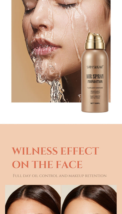 Waterproof Matte Foundation Spray Powder with Brush Set for Women – Sweat-Proof Long-Lasting Full Face Coverage Natural Finish Oil Control
