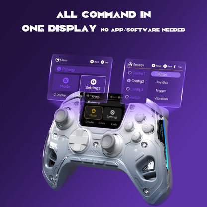 Hall-Effect Wireless Gaming Controller in White with Interactive Screen, RGB Lighting and Charging Dock