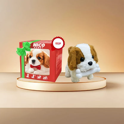 Simulation Puppy Robot Electric Interactive Dog Toy, Auto Walking, Barking & Tail Wagging, Plush Biomimetic Pet with Dog Bone Accessory