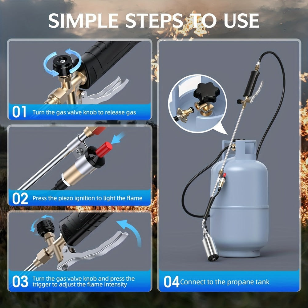 Long-Reach Propane Torch Kits with Hose, Adjustable Flame Valve and Red or Black Configurations