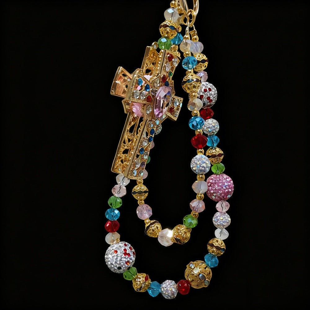 Crystal Cross Phone Chain Keychain Luxury Rhinestone Bling Bag Charm Pendant – Shining Mini Bag Chain Fashion Accessory for Women Colorful