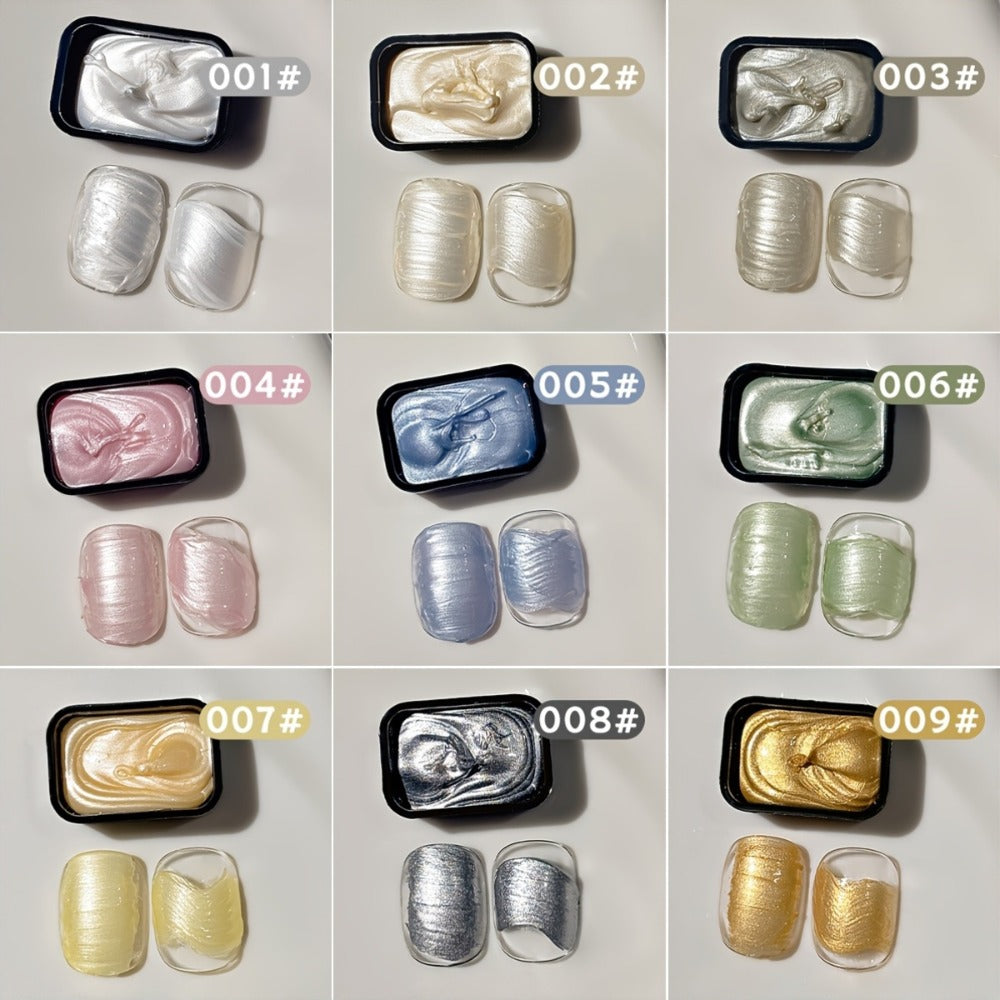 Pearlescent Nail Gel 9-Grid Shell Shimmer Mother of Pearl Cream Oil Painting Gel Polish Set – Multicolor Glitter Iridescent Spiral Design