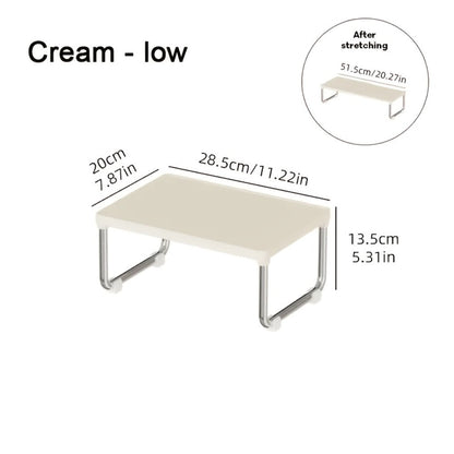 Expandable Countertop Shelf Riser with Short Legs, White or Cream Finish and 11.2- to 20.3-Inch Width
