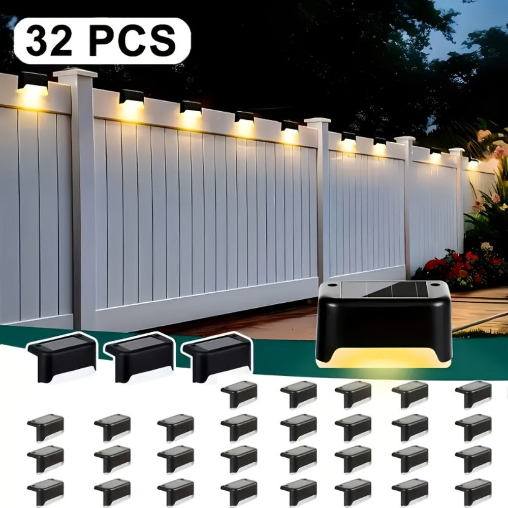 Solar LED Deck and Step Light Set in 8-, 16- or 32-Piece Packs with Black, White or Brown Shells