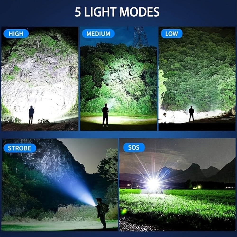 Flashlight 1000-Lumen Rechargeable 2-Pack with Digital Display, Type-C Input and USB Power Output