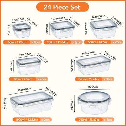 Container Set Food Storage Organizer with Locking Plastic Lids in 12-, 24- or 48-Piece Options