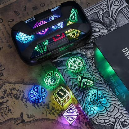 RGB LED DND Dice Set Rechargeable 7pcs, Illuminated Polyhedral Dice with Type-C Charging Case for D&D RPG Tabletop Games