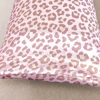 Leopard Print Pillow Covers Set of 4 with Sleep Mask and Headband Machine Washable Polyester Woven Fabric Travel Bedroom Decorative