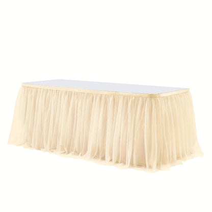 Six-Foot Gathered Tulle Table Skirt with Ten Solid or Multicolor Options for Parties and Events